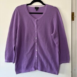 Talbots women’s lavender Pima‎ cotton open knit cardigan sweater size XL
